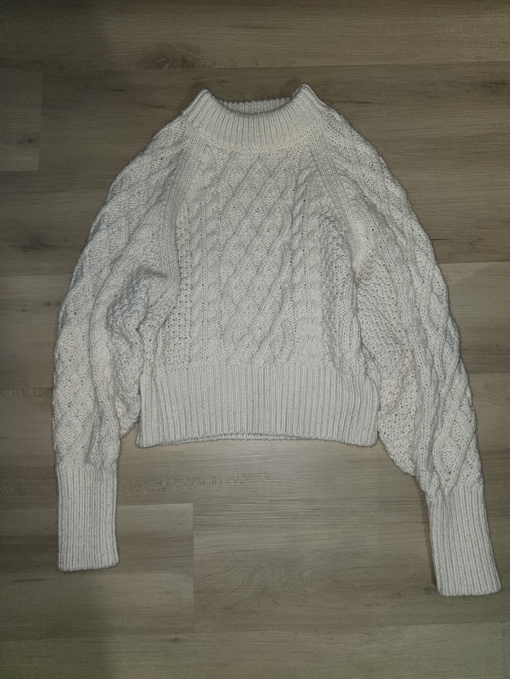 H&M Off-White Cable Knit Cropped Turtleneck Sweater